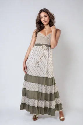 Tiered Crochet Strappy Maxi Dress