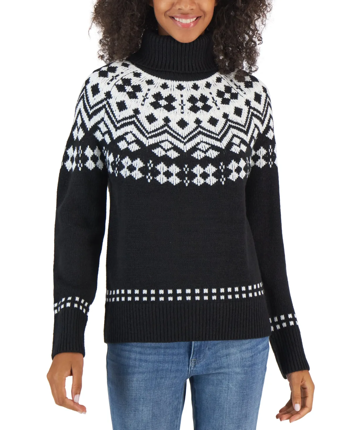 Tommy Hilfiger Women's Fair Isle Turtleneck Sweater Black