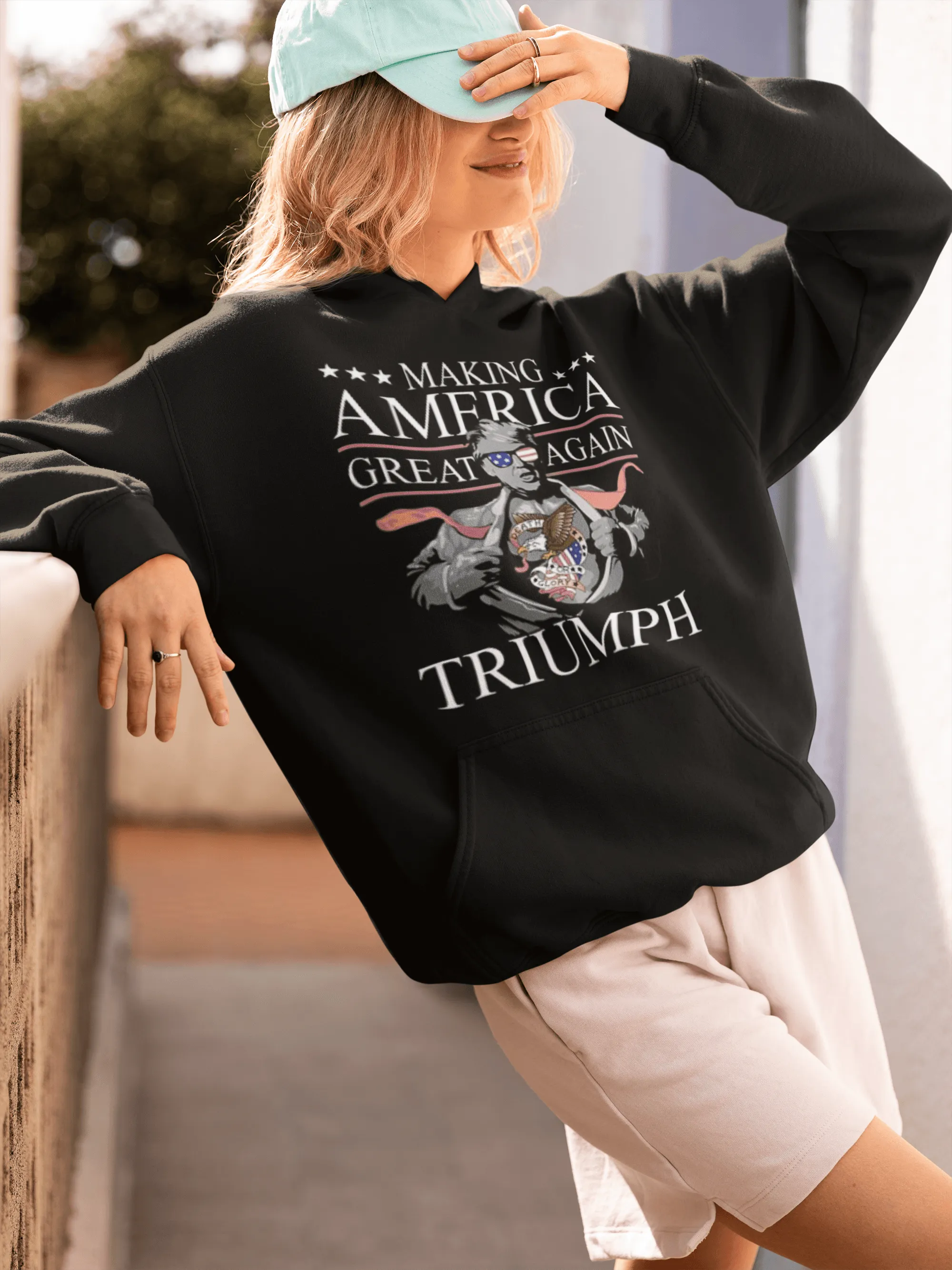 Trump Hoodie Making America Great Again Triumph Blended Cotton Midweight Unisex Pullover