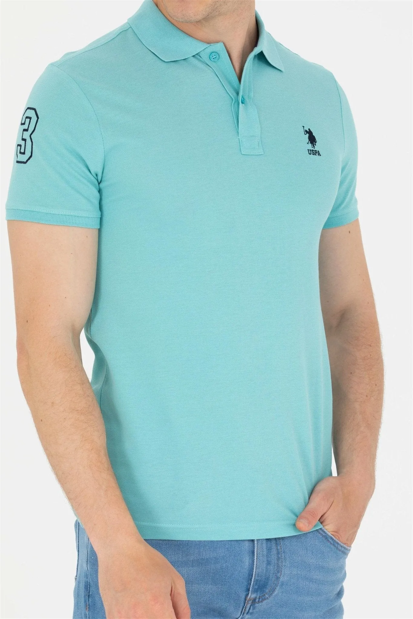 USPA Men's Mint Basic Polo Neck T-Shirt