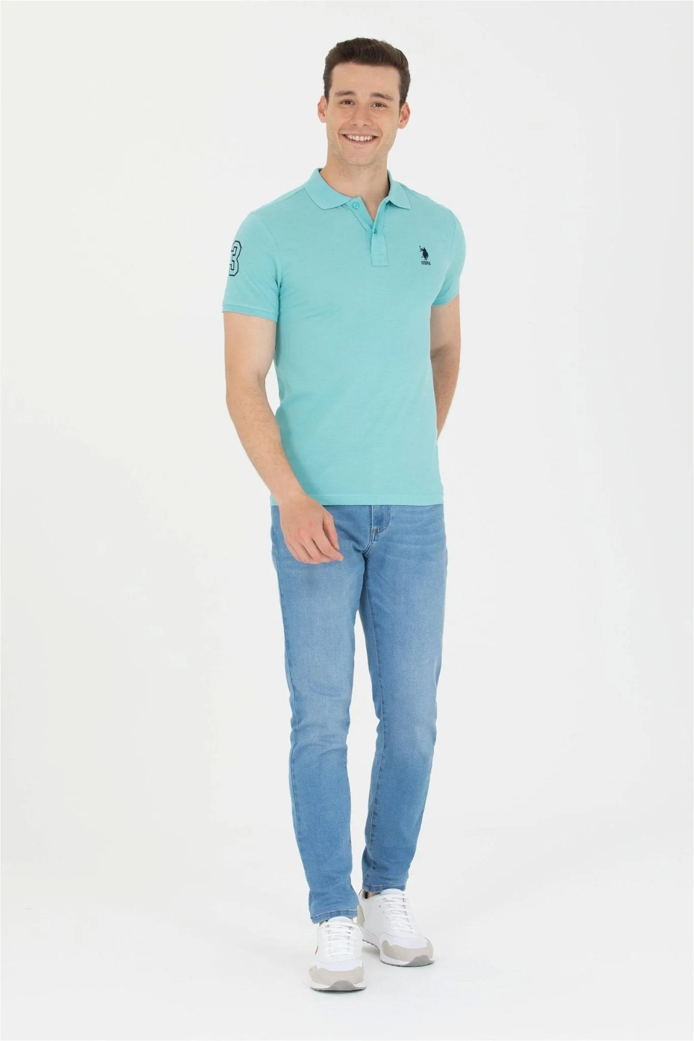 USPA Men's Mint Basic Polo Neck T-Shirt