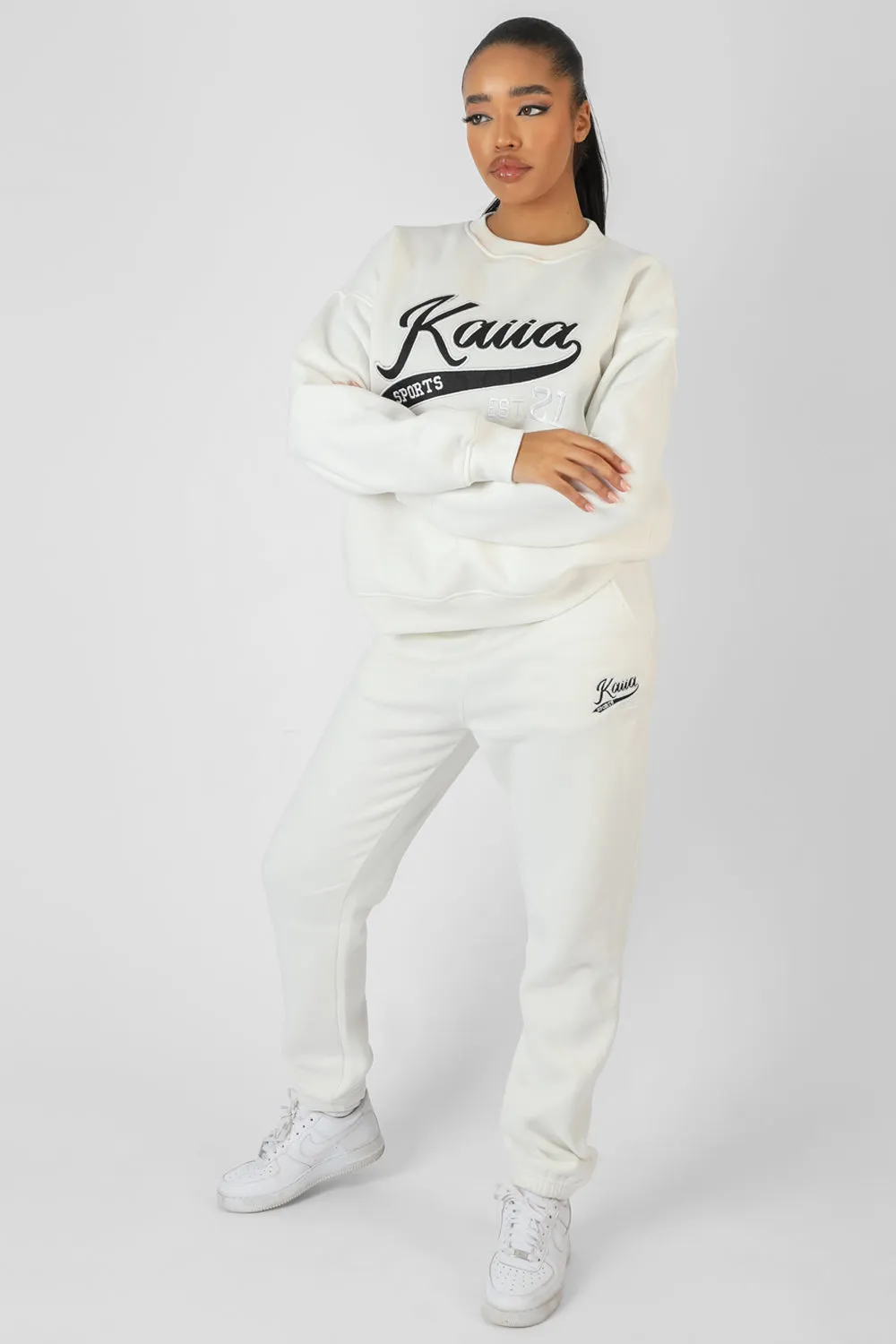 Varsity Embroidery 90'S Joggers Ecru