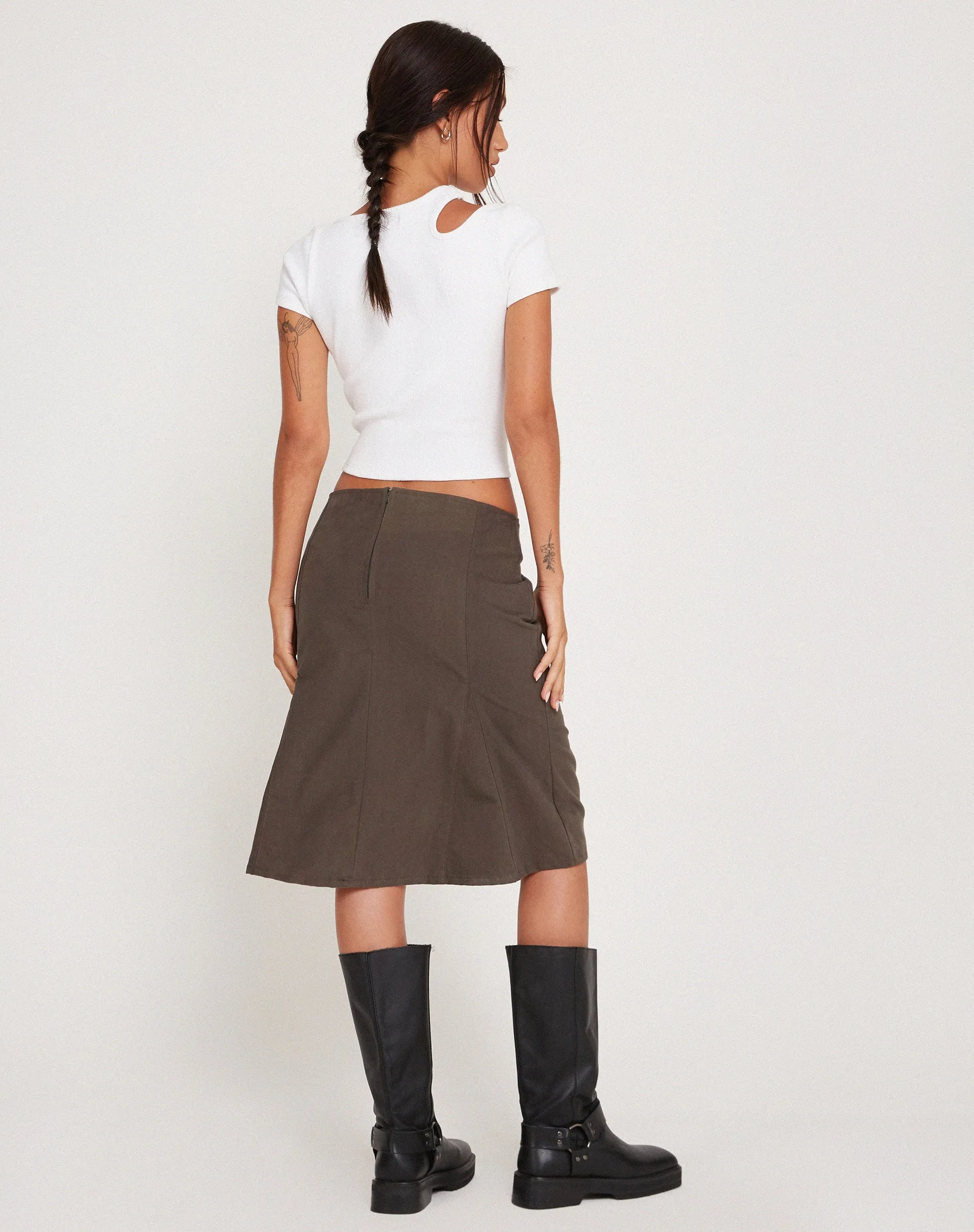 Vieve Low Rise Midi Skirt in Dark Grey