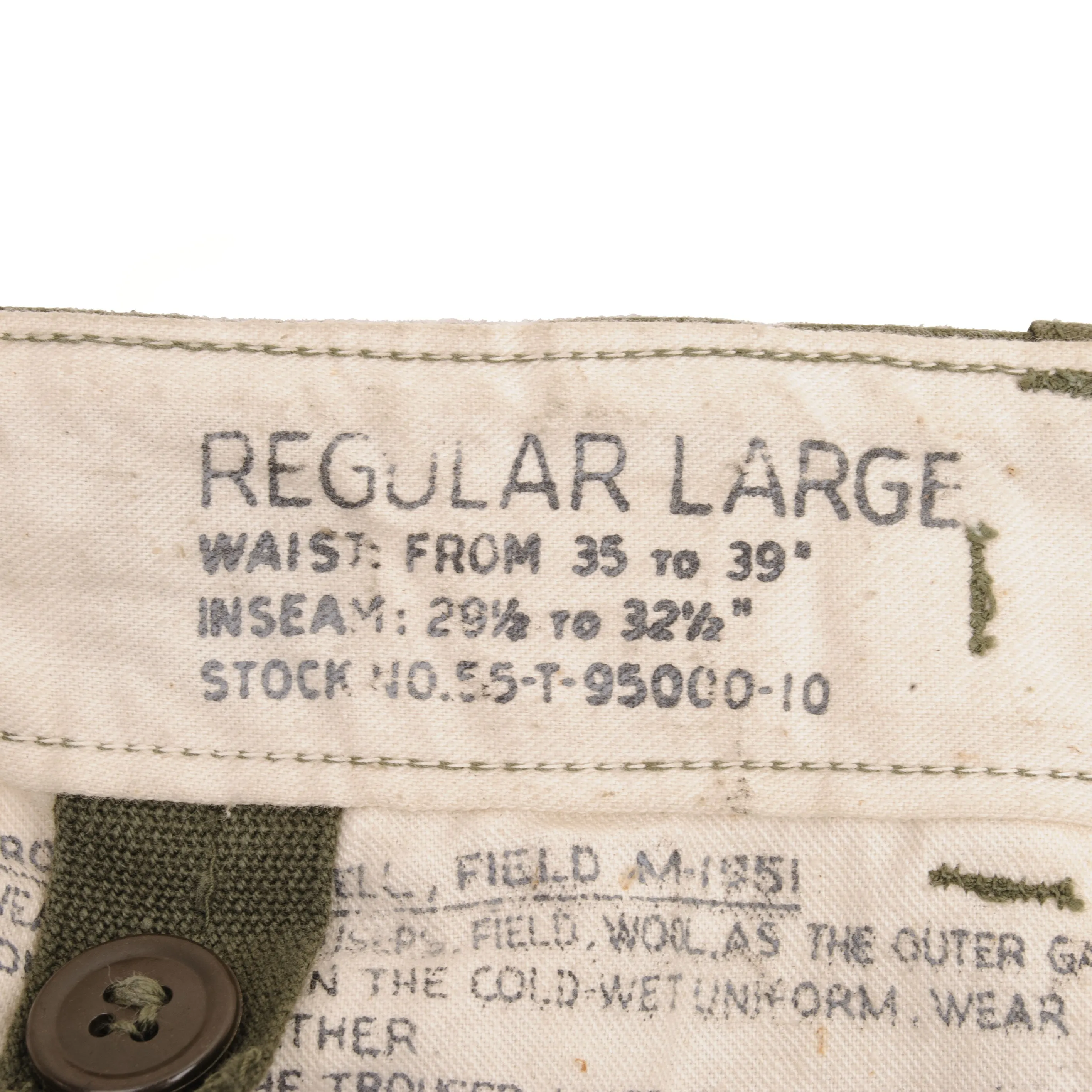 VINTAGE US ARMY FIELD TROUSERS PANTS M51 1951 KOREAN WAR LARGE REG W38 L30