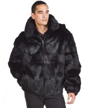 Winter Fur Men's Black Bomber Rabbit Fur Coat