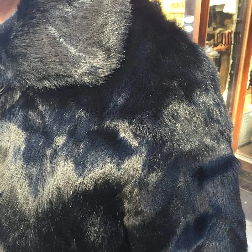 Winter Fur Men's Black Bomber Rabbit Fur Coat