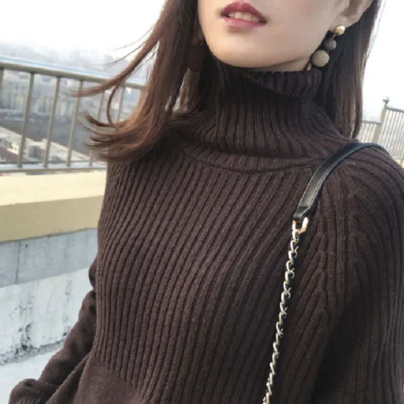 Winter Thick Warm Women Turtleneck Pullover Sweater Fashion Loose Long Sleeve Autumn Knitted Jumper Large Size Sweater Coat