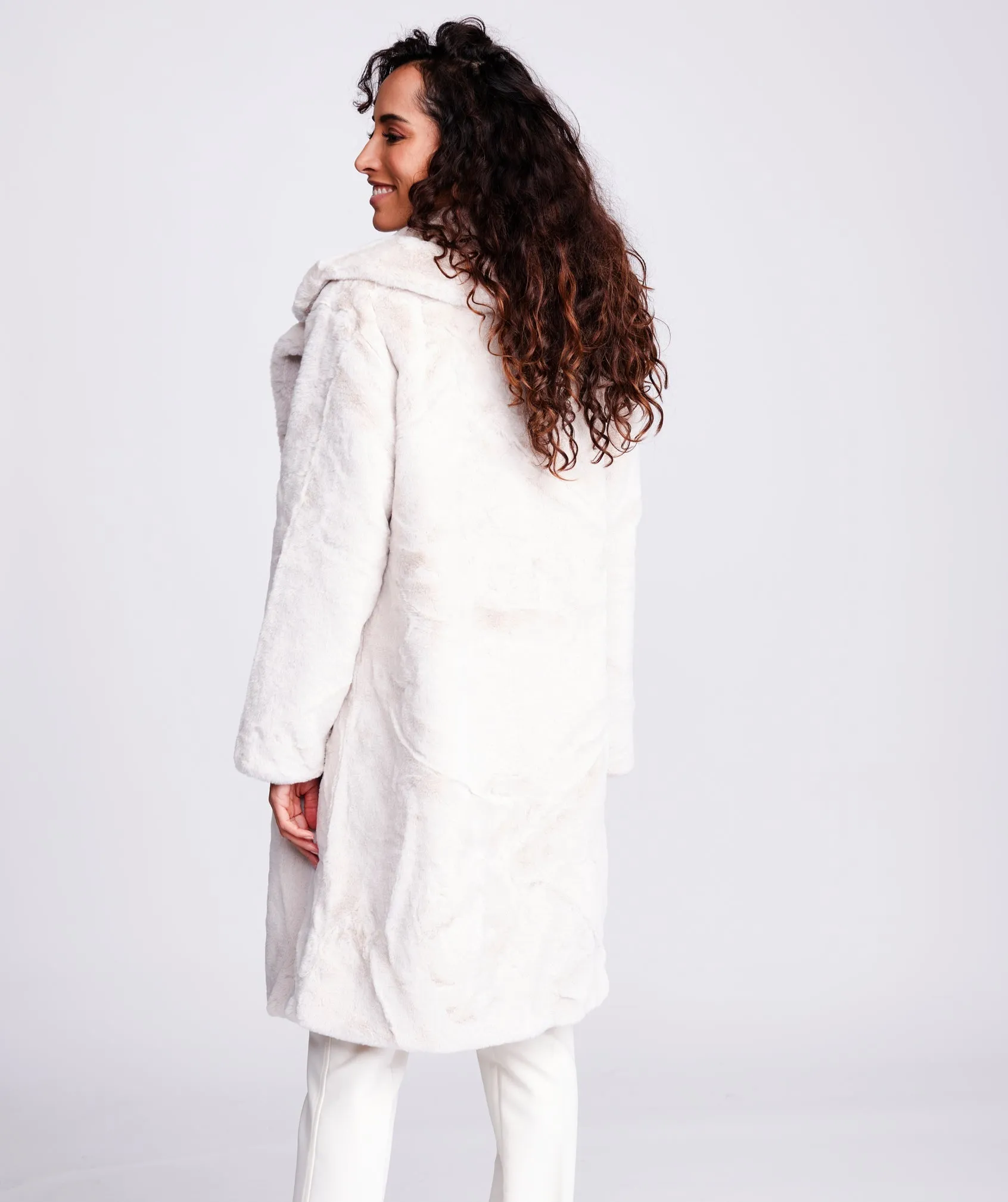 Winter White Button Front Midi Faux Fur Coat