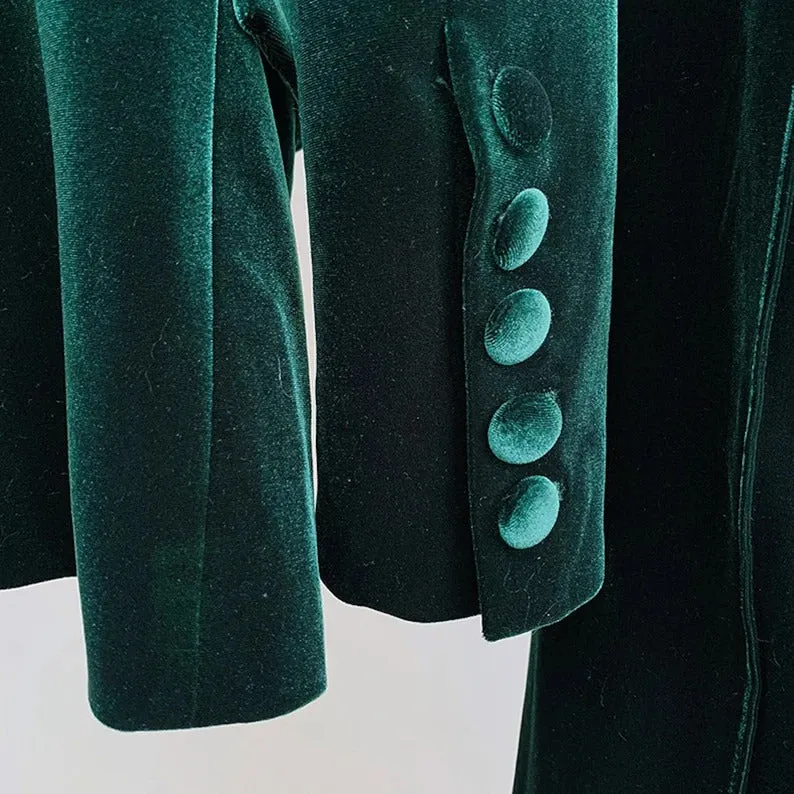 Women Green Velvet Blazer   Flare Trousers Suit