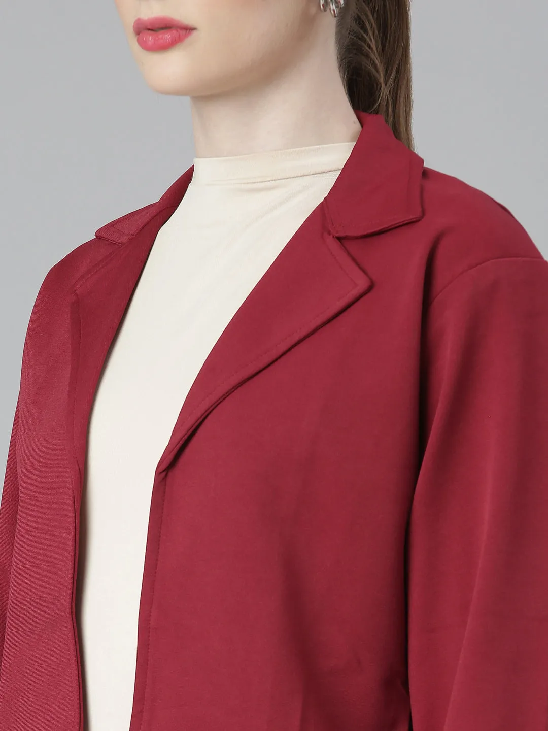 Women Maroon Solid Blazer