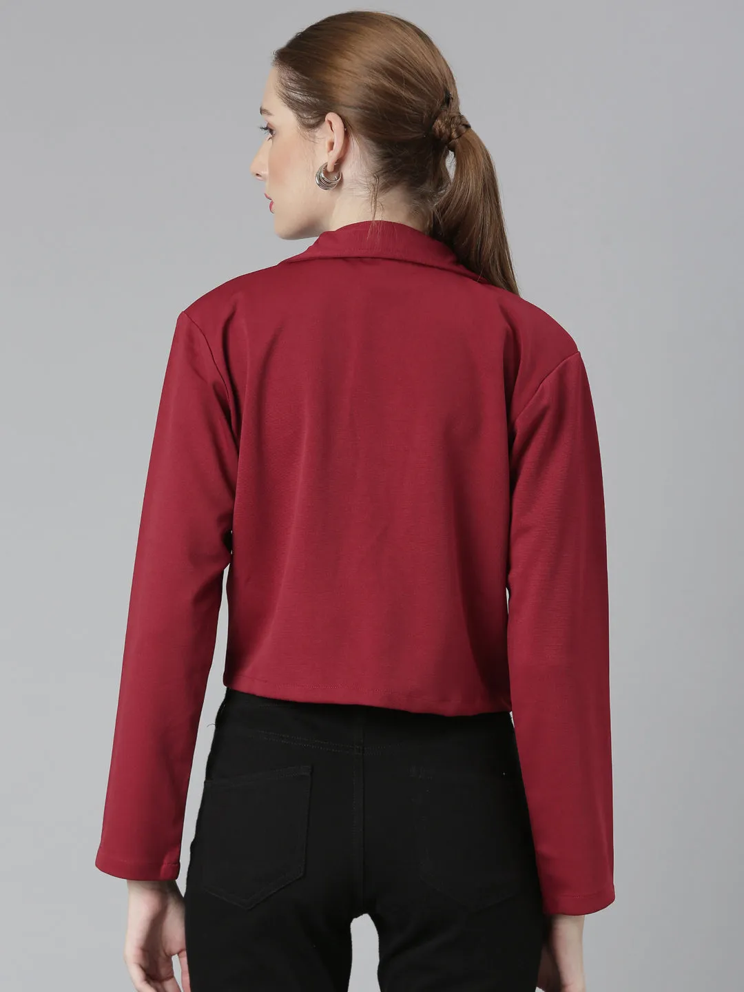 Women Maroon Solid Blazer