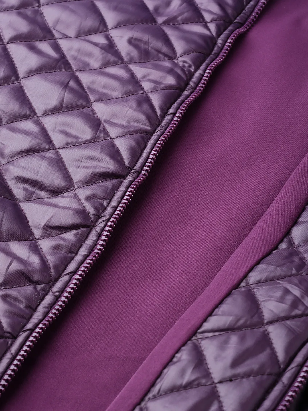 Women Purple Quilted Fur-Hood Parka Jacket