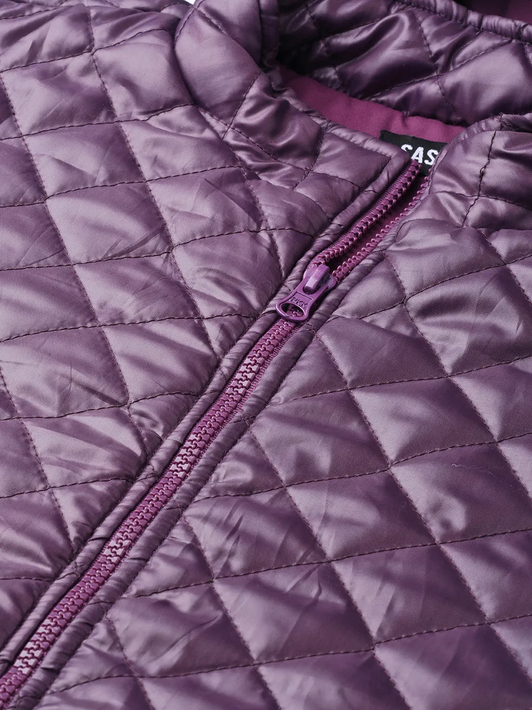 Women Purple Quilted Fur-Hood Parka Jacket