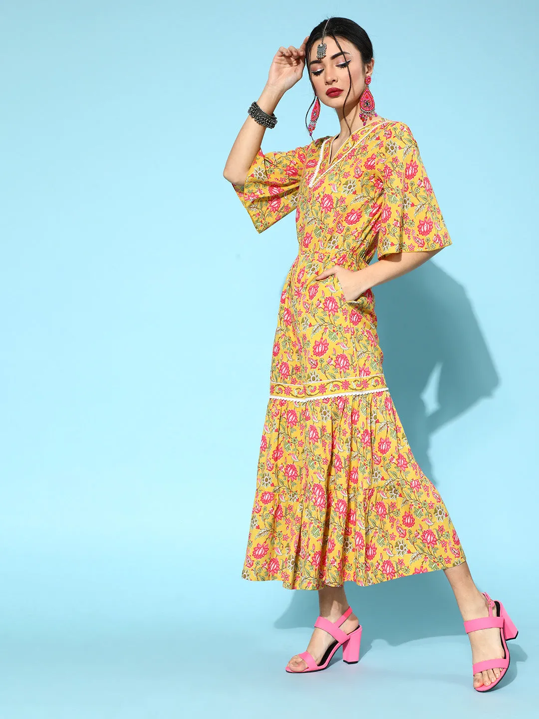 Women Stylish Mustard Printed Elevated Jumpsuit