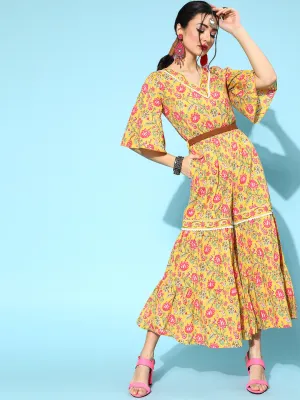 Women Stylish Mustard Printed Elevated Jumpsuit