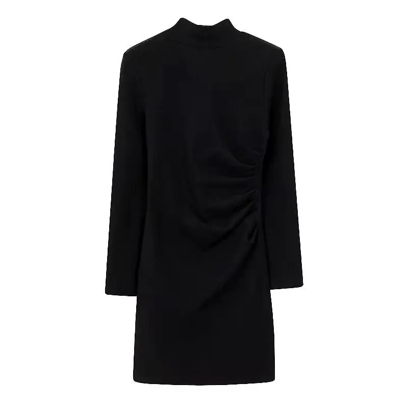 Women's Sexy Wrap Front Long Sleeve Ruched Bodycon Mini Club Dress