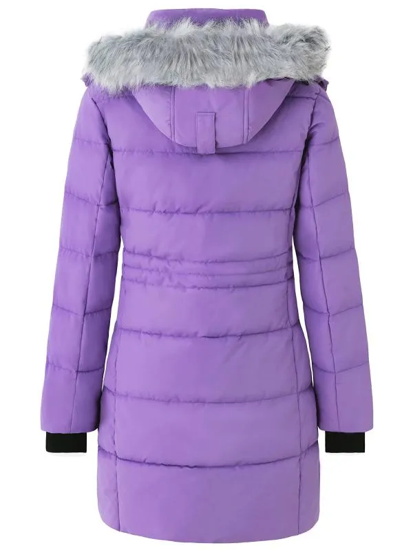 Women's Winter Coats Quilted Puffer Jacket Padded Parka with Fur Hood Recycled Fabric