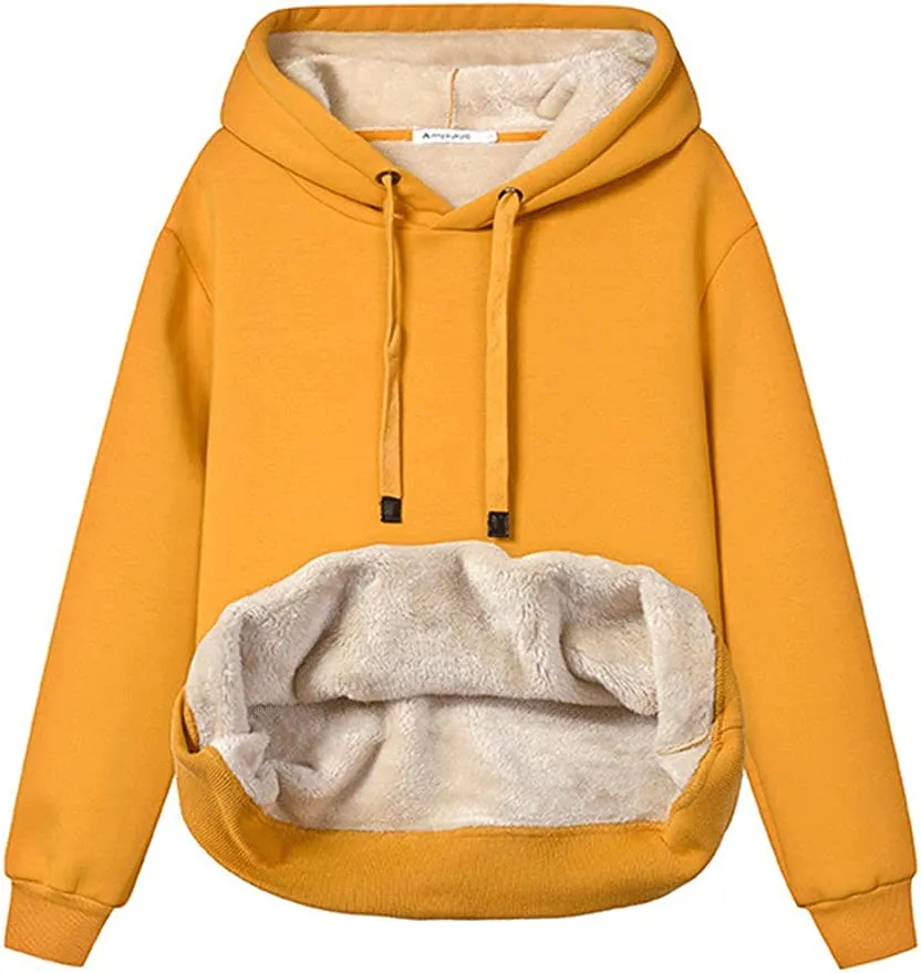 Women's Winter Warm Sherpa Fleece Lined Hooded Sweatshirts Pullover Tops for the Curvy Girl