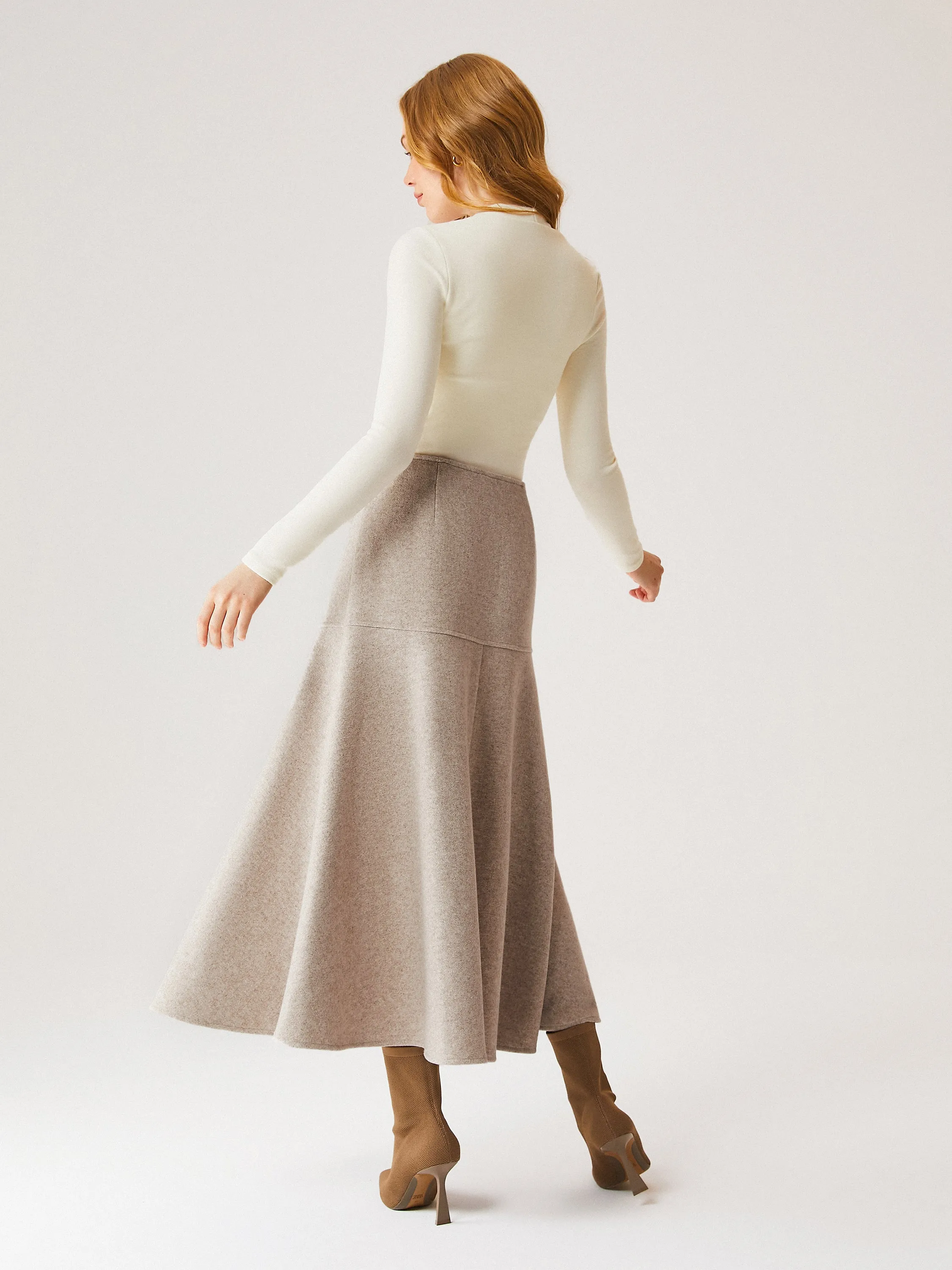 Wool-like Flared Maxi Skirt