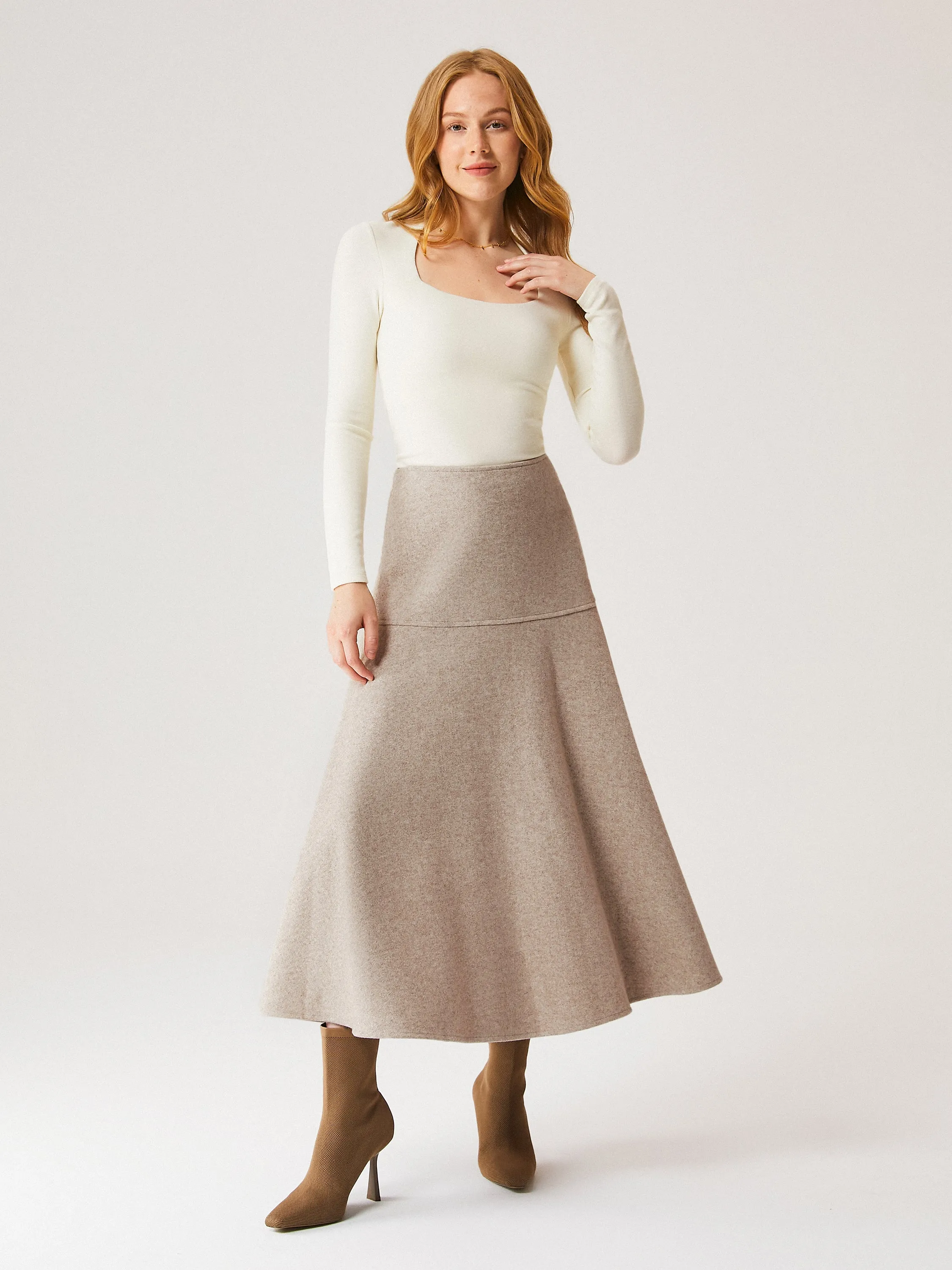 Wool-like Flared Maxi Skirt