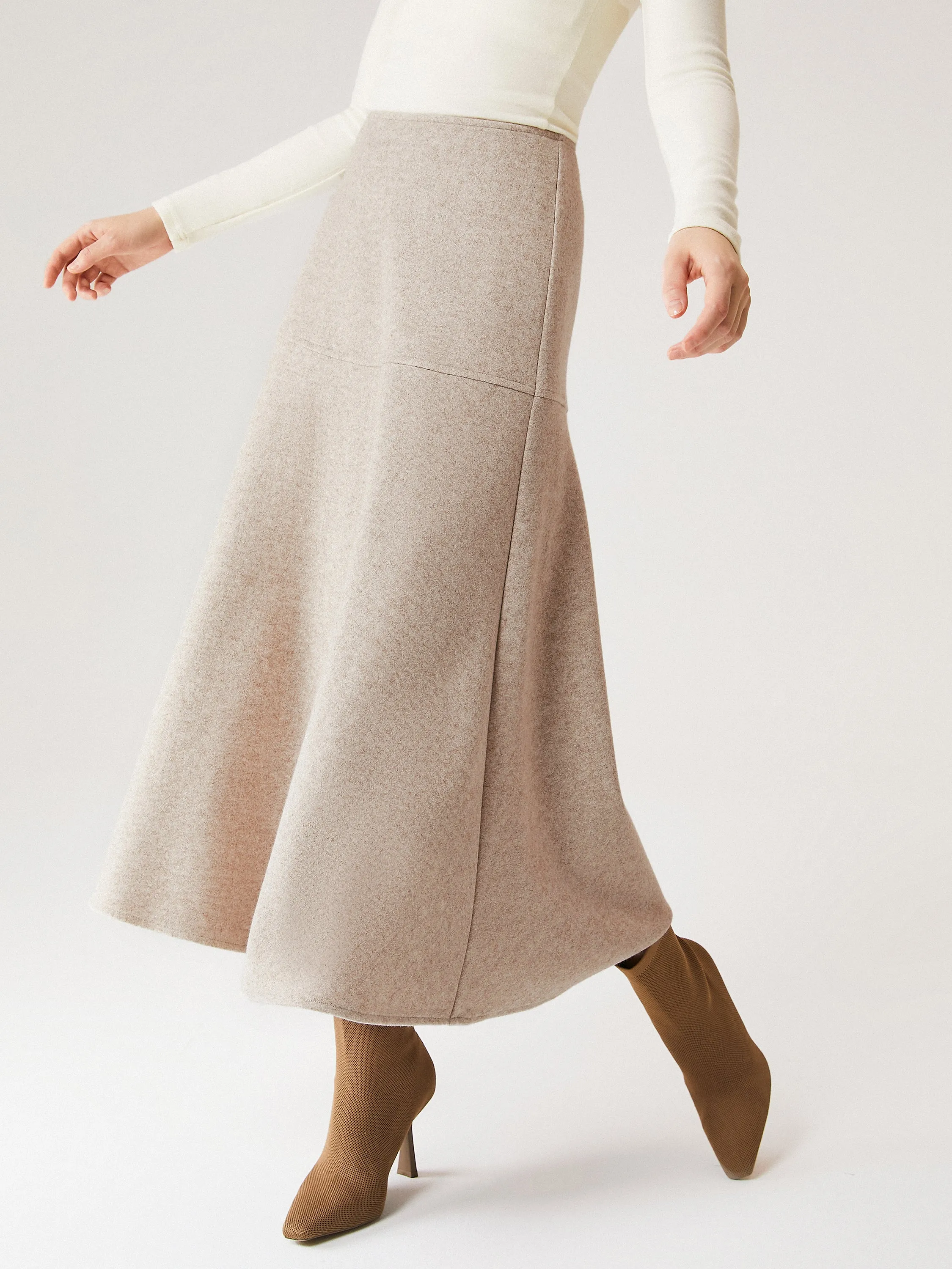 Wool-like Flared Maxi Skirt