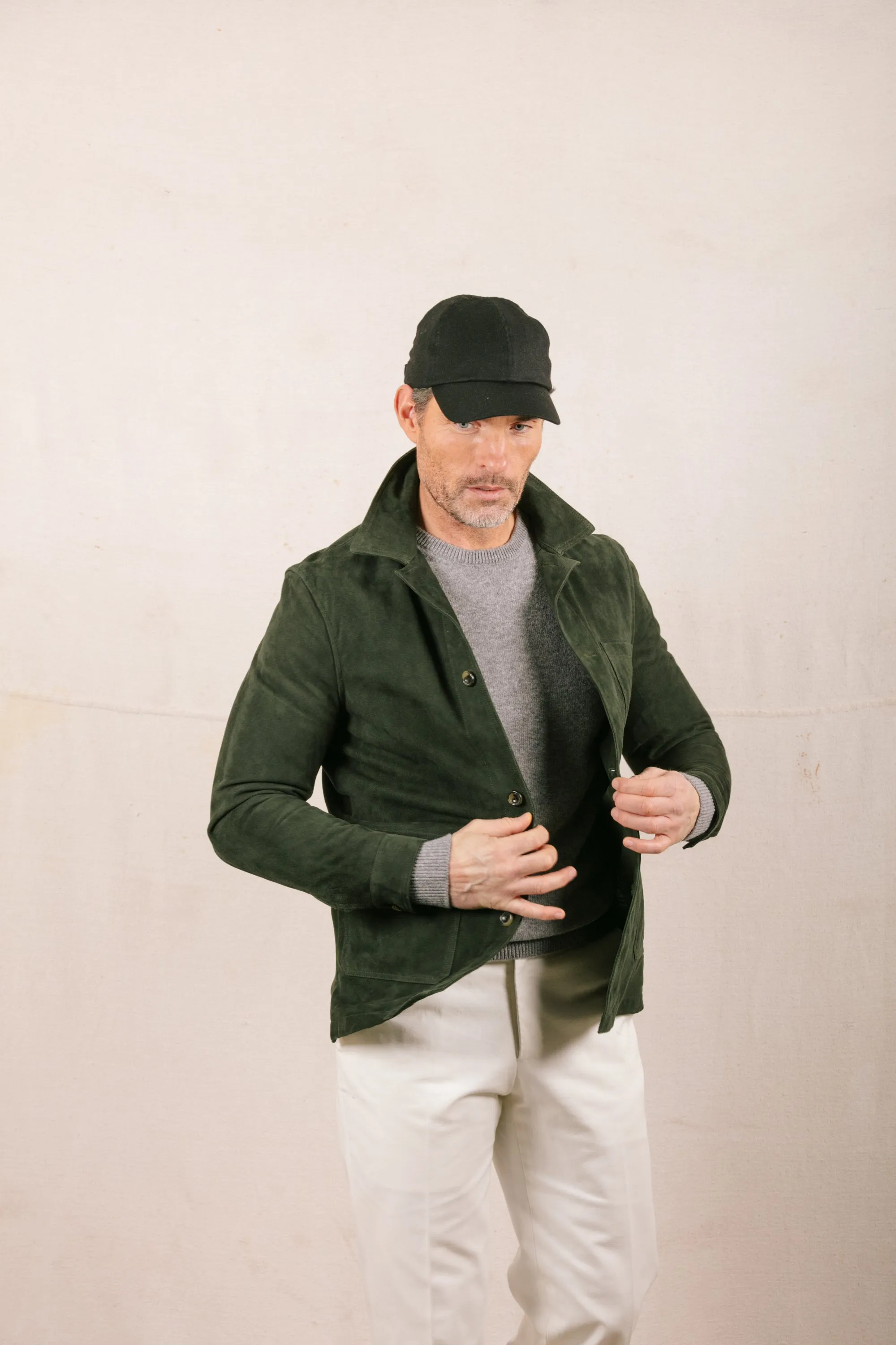 Worker Jacket in Forest Green Suede