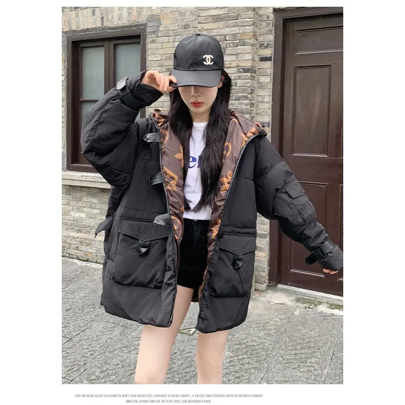 Workwear Thigh-Length Color Blocking Thickened Parka