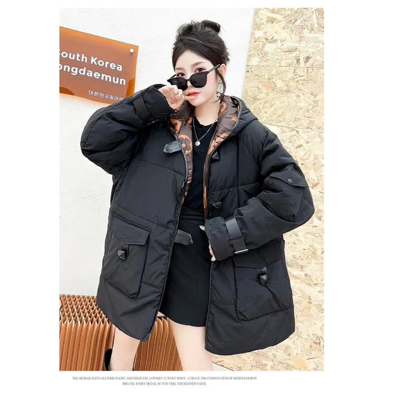 Workwear Thigh-Length Color Blocking Thickened Parka