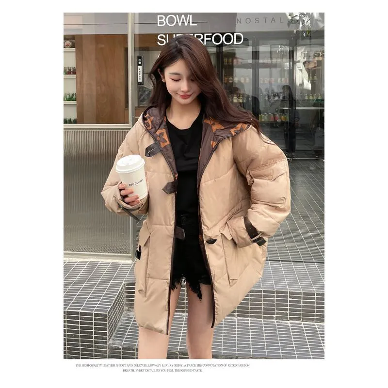 Workwear Thigh-Length Color Blocking Thickened Parka