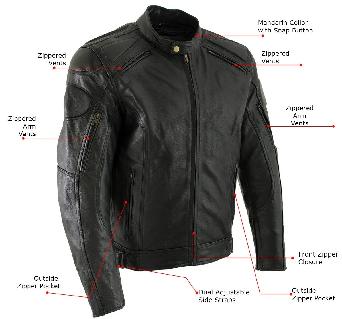 Xelement B7366 'Executioner' Men's Black Leather Racer Jacket with X-Armor Protection