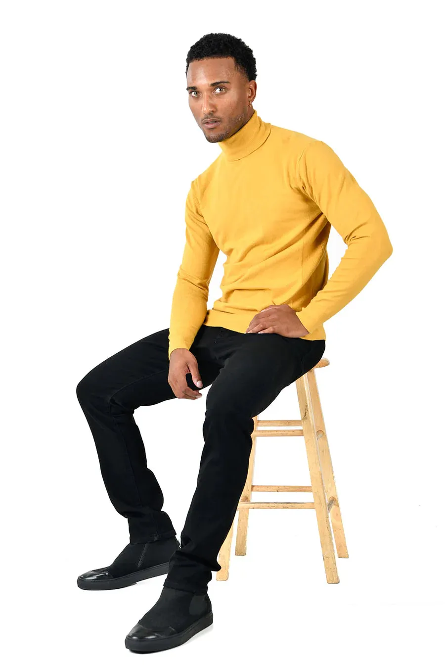 Yellow Men's Turtleneck Sweaters Light Blend Regular-Fit