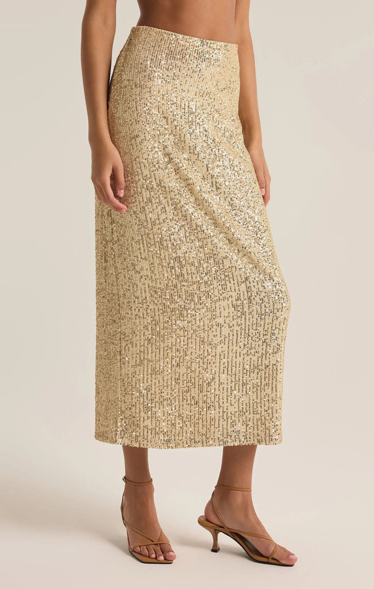 Z SUPPLY - SATURN SEQUIN MIDII SKIRT CHAMPAGNE