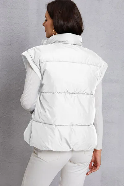 Zip Up Turtleneck Pocketed Vest Coat