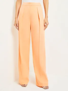 Zipper Fly Wide Leg Pants - Faux Cupro Silk